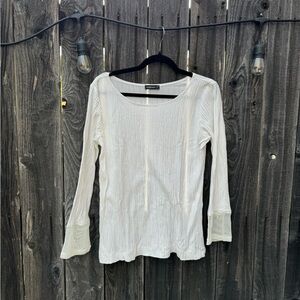 Dorin Frankfurt White Crepe Cotton Long Sleeve Top with Mesh Sleeves size 2